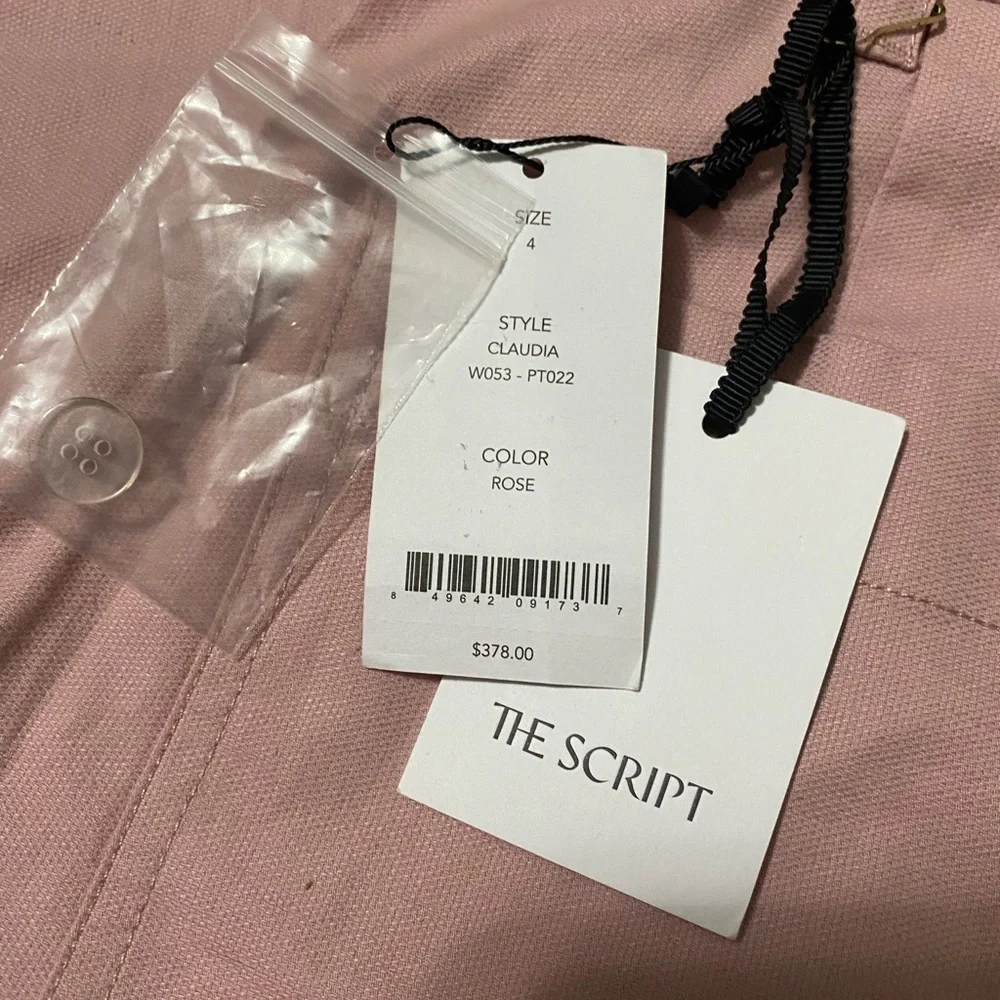 THE SCRIPT New With Tags Claudia Pants rose pink flat front straight leg linen 4